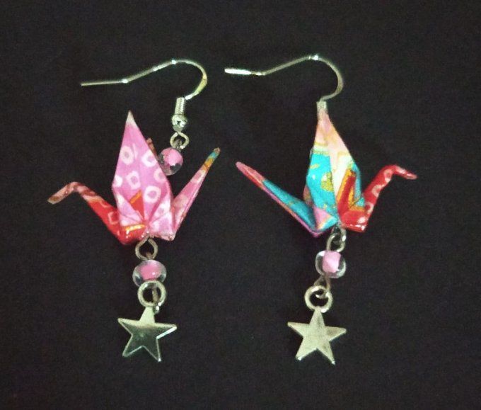 Boucles d'oreilles - grues + 2 perles & pampille